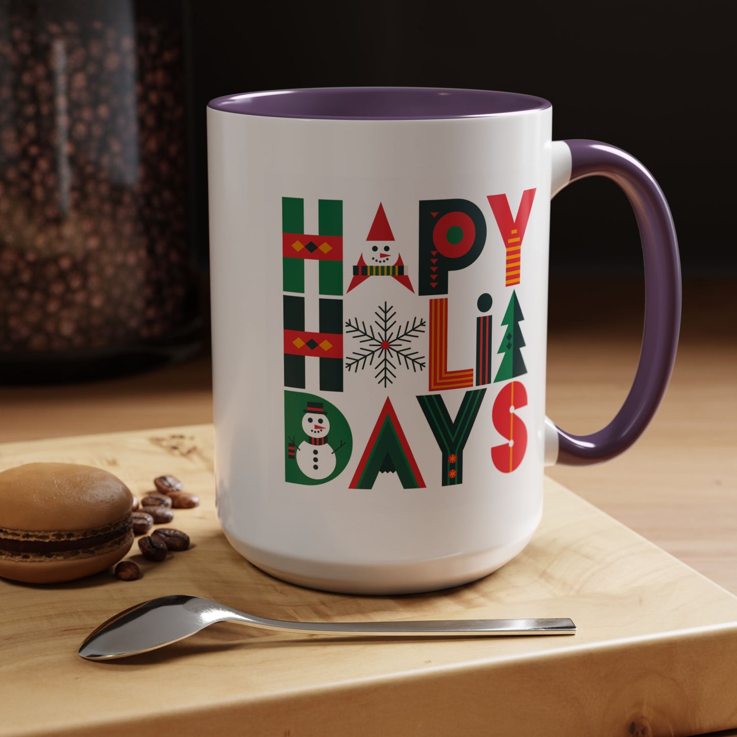 Christmas Mug - Happy Holidays Green Red & Blue Decorative Text