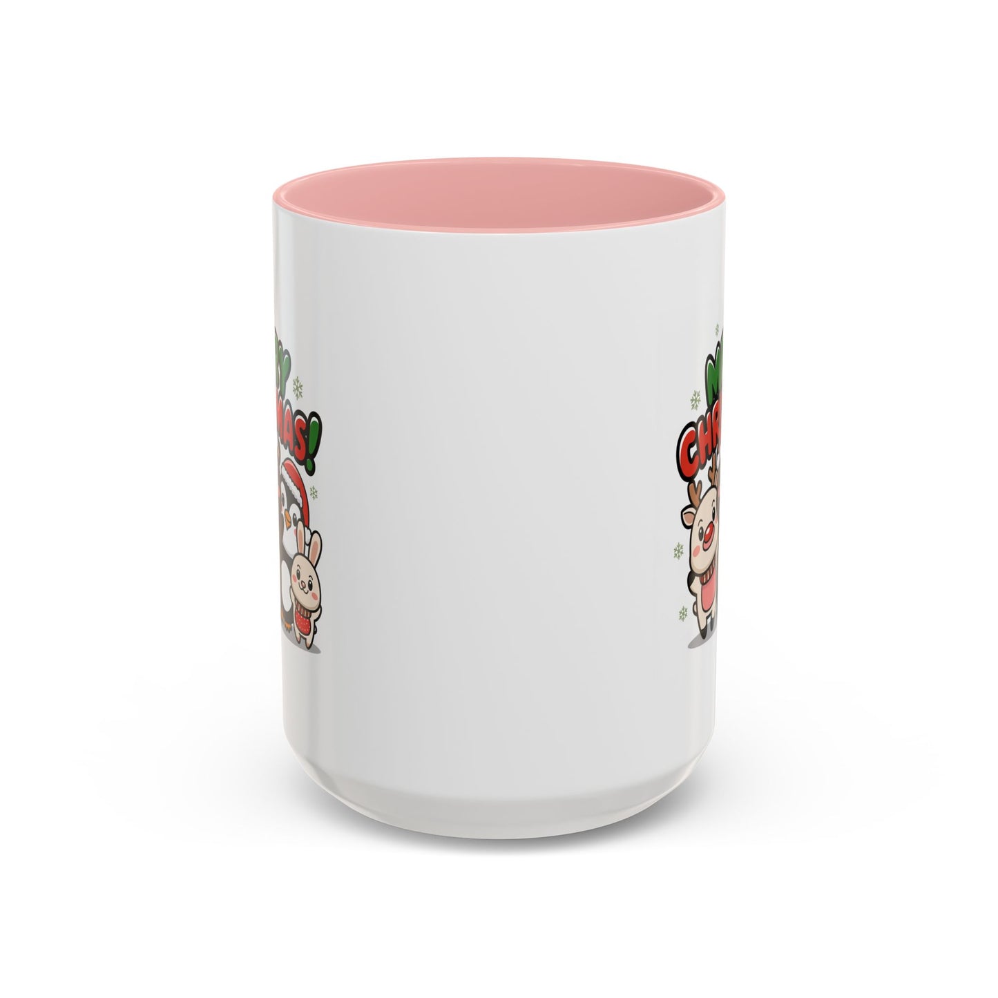 Christmas Mug - Merry Christmas Green & Red Text Cute Animals