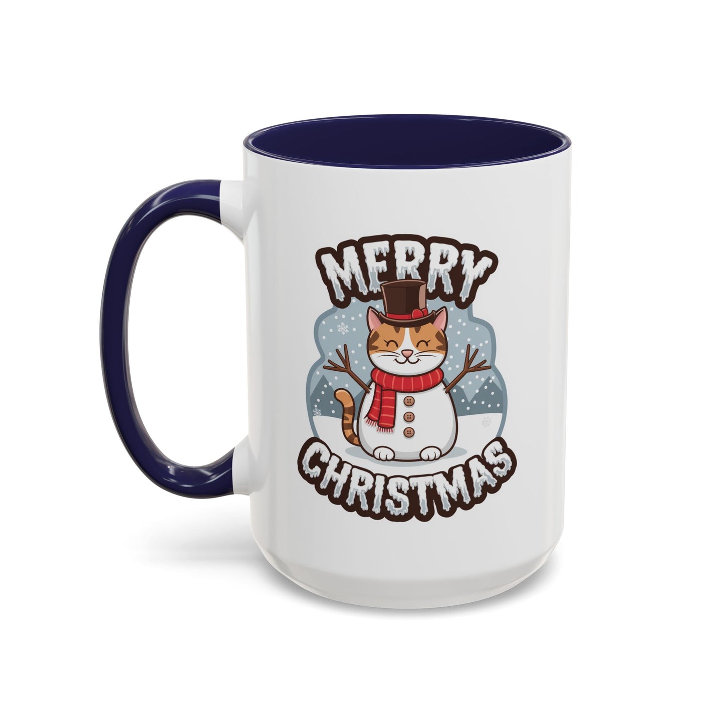 Christmas Mug - Merry Christmas Black & White Text Snowman Cat