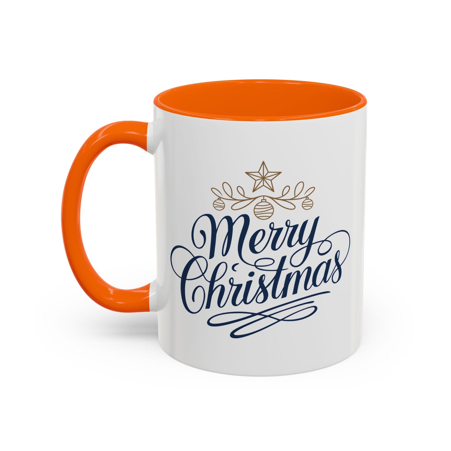 Christmas Mug - Merry Christmas Blue Text Gold Ornaments