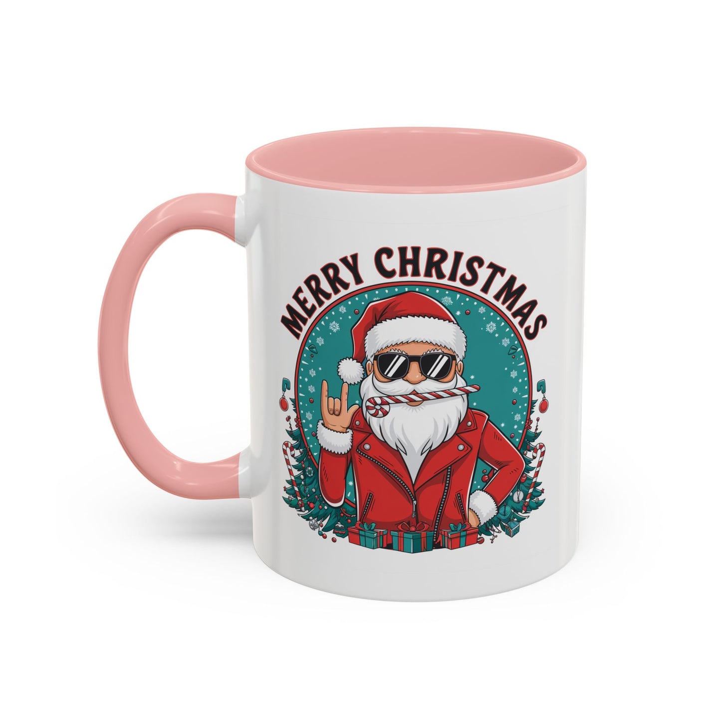Christmas Mug - Merry Christmas Black & Red Text Cool Santa