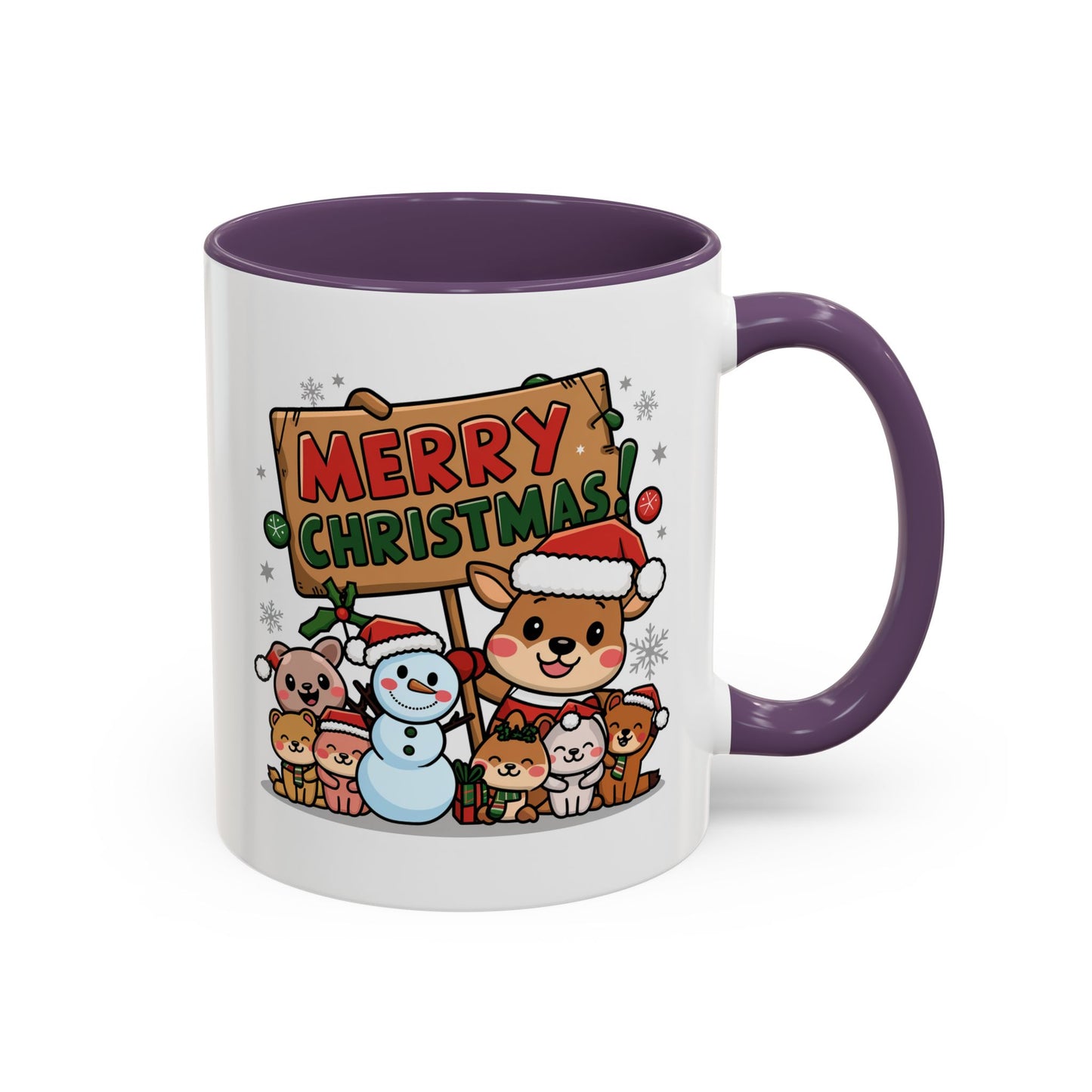 Christmas Mug - Merry Christmas Red & Green Text Reindeer Snowman