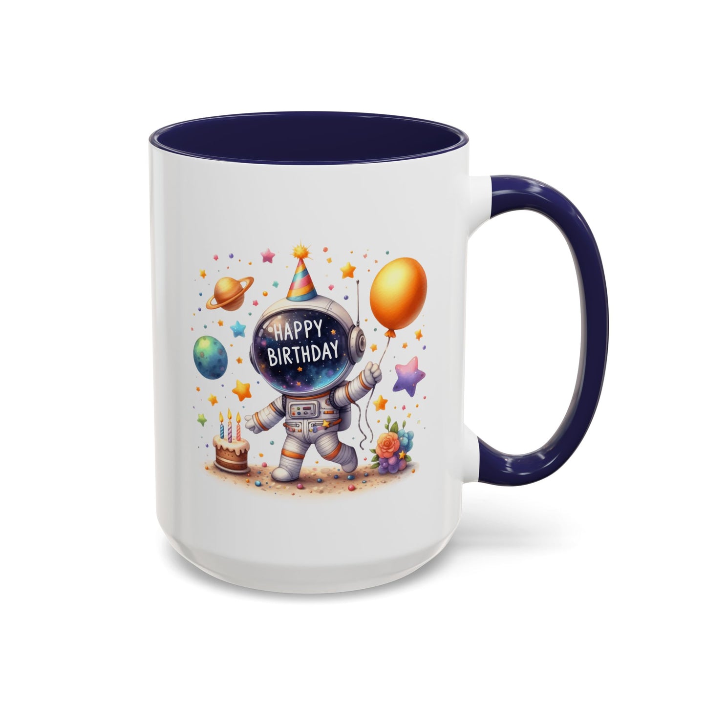 Birthday Mug - Happy Birthday Astronaut, Cake & Balloon
