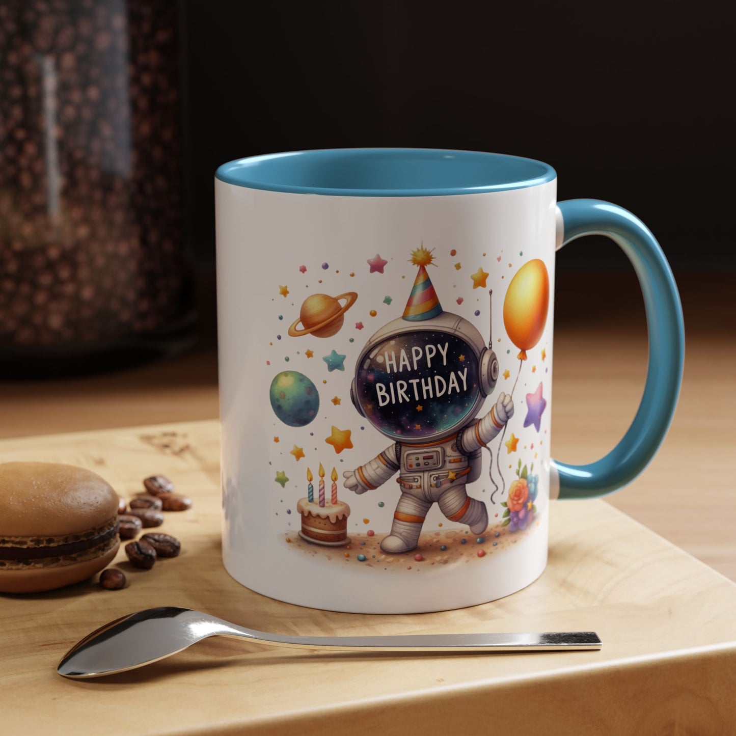 Birthday Mug - Happy Birthday Astronaut, Cake & Balloon