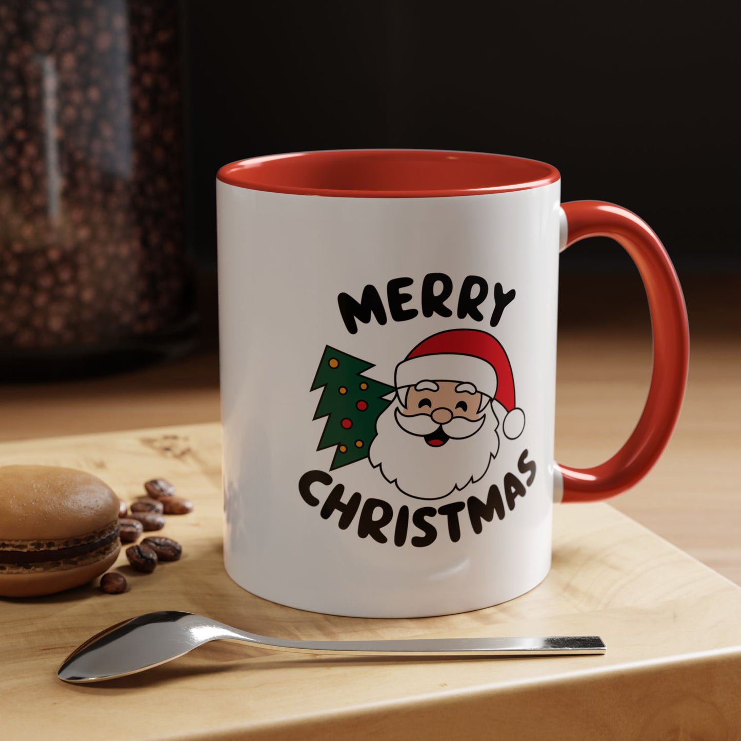 Christmas Mug - Merry Christmas Black Text Santa Tree