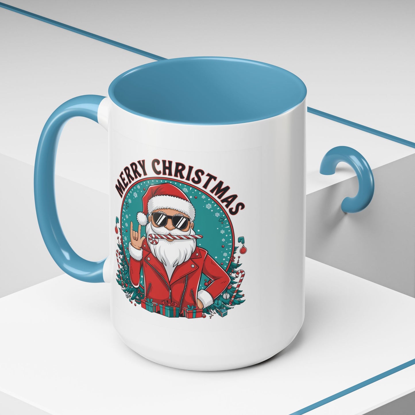 Christmas Mug - Merry Christmas Black & Red Text Cool Santa