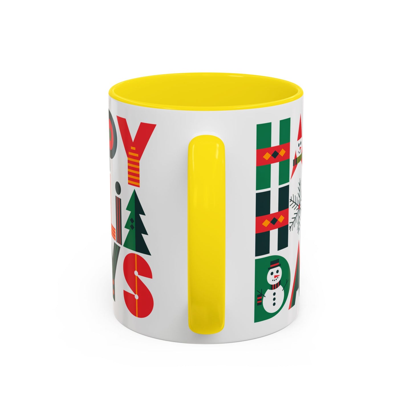 Christmas Mug - Happy Holidays Green Red & Blue Decorative Text