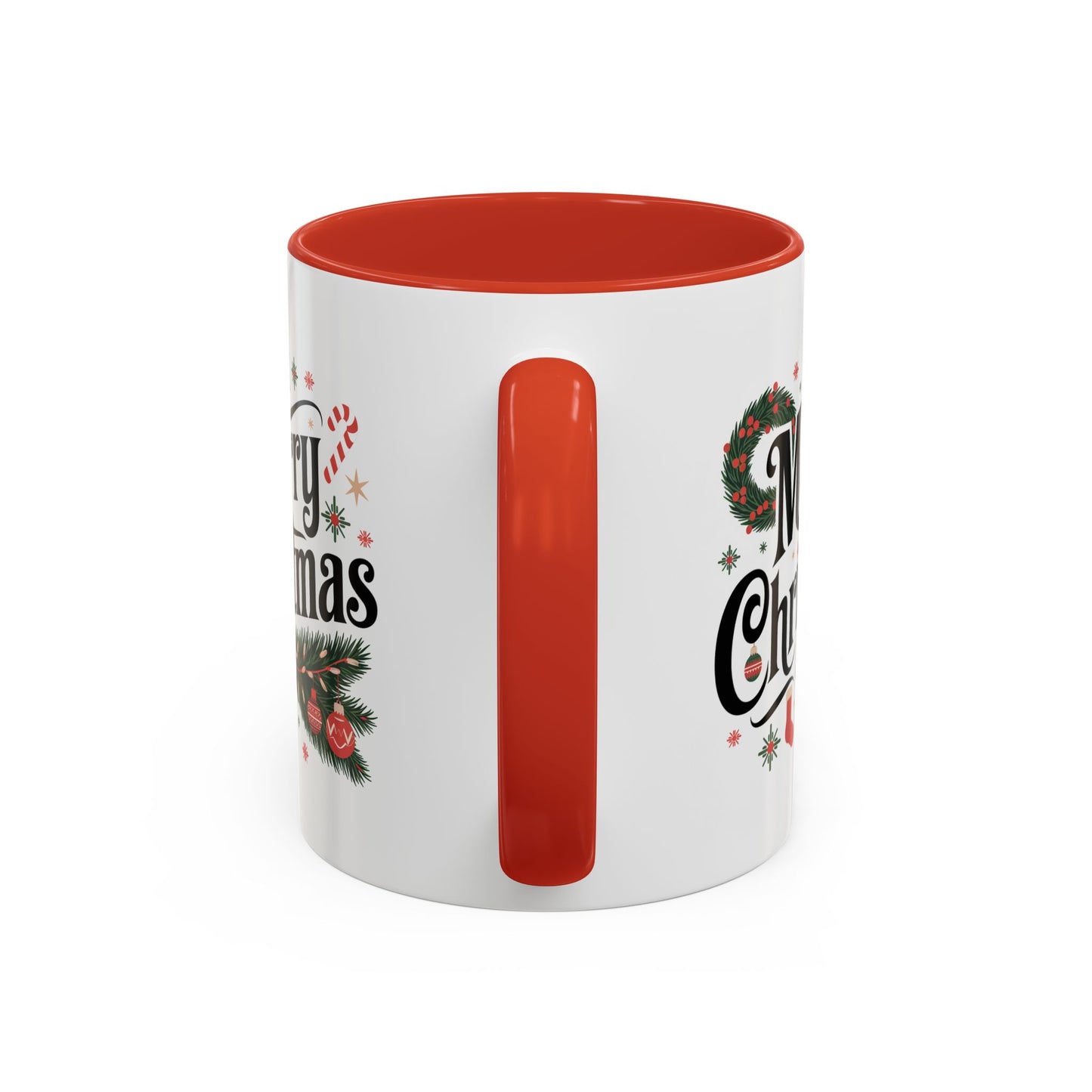 Christmas Mug - Merry Christmas Black Text Star Stocking Ornament Candy Cane