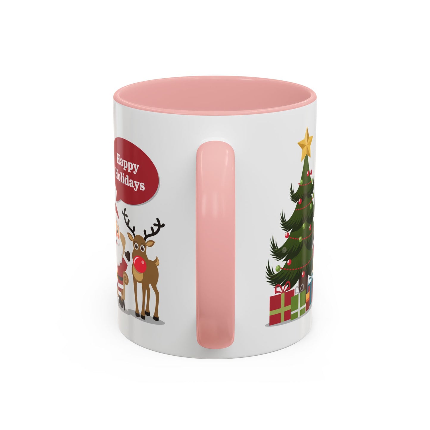 Christmas Mug - Happy Holidays Callout Santa Tree Presents Reindeer