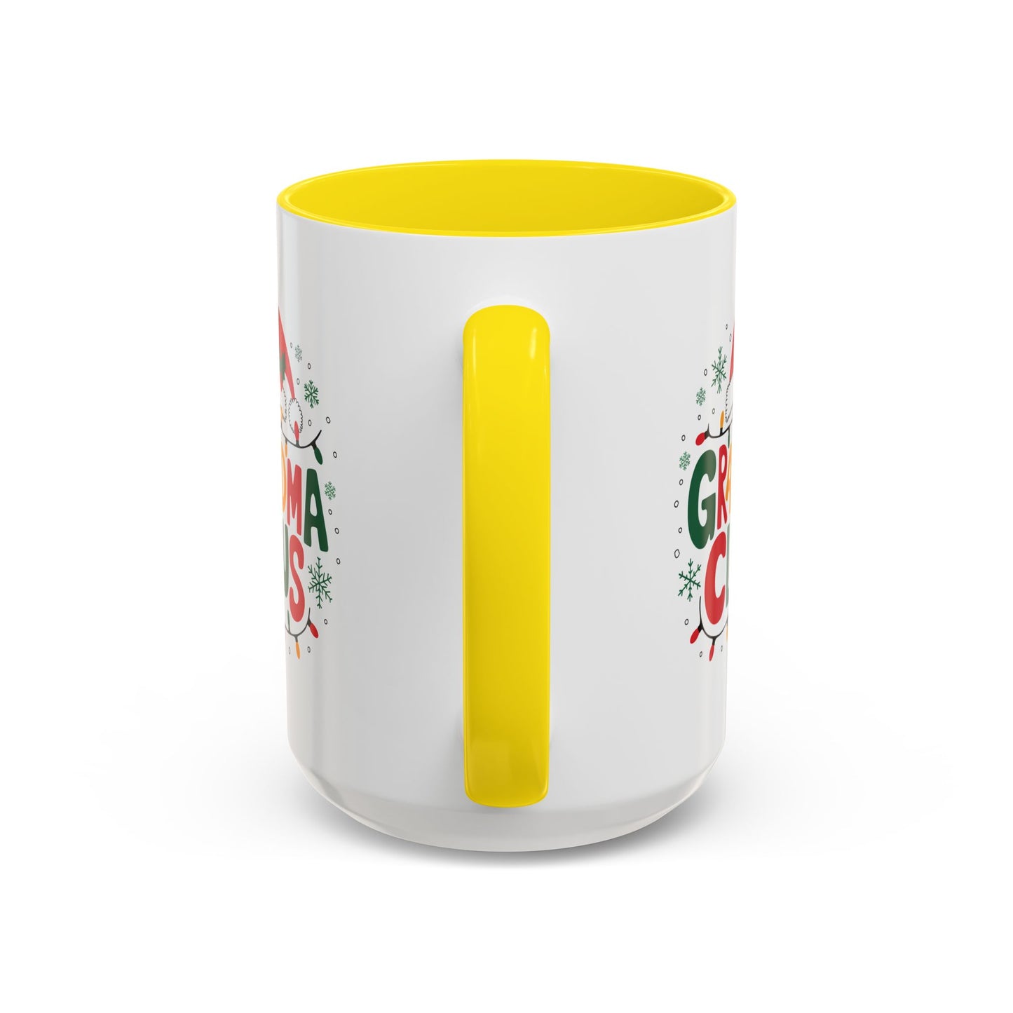 Christmas Mug - Grandma Claus Green Yellow & Red Text Hat Lights Stars