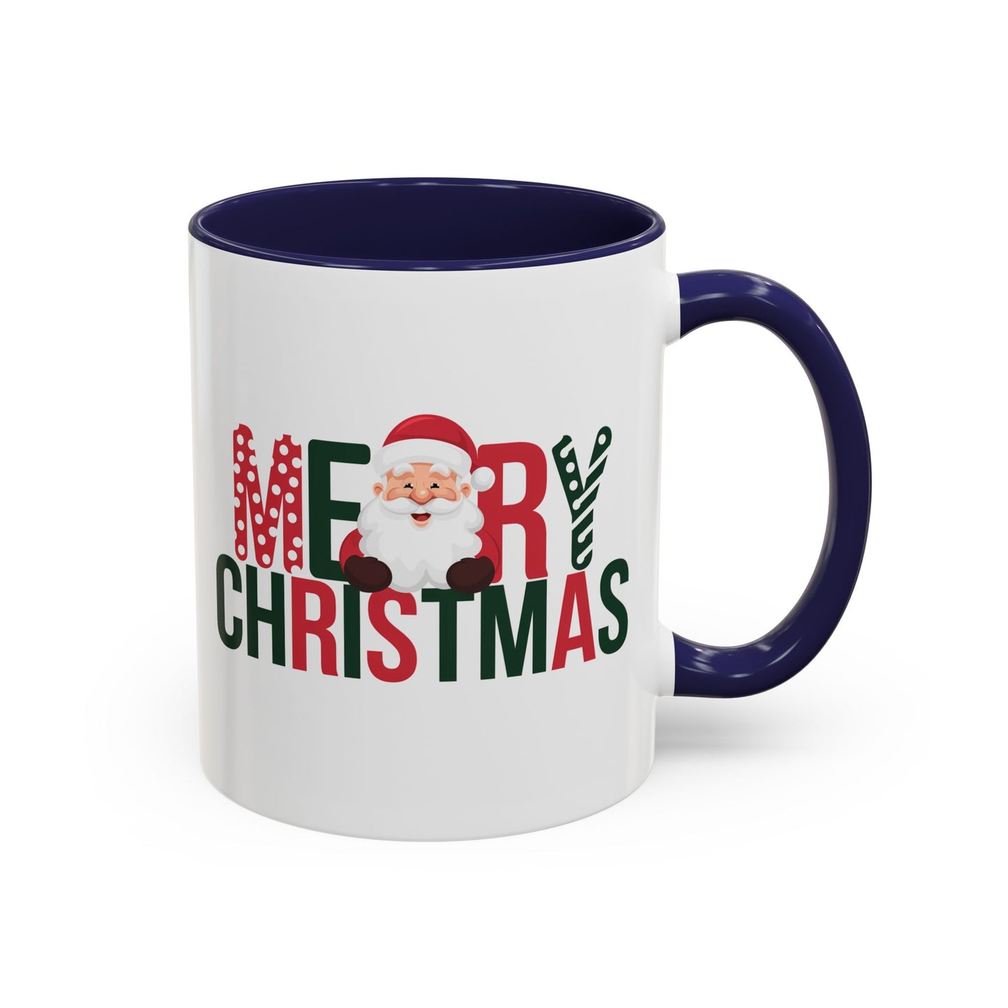 Christmas Mug - Merry Christmas Green & Red Text Santa