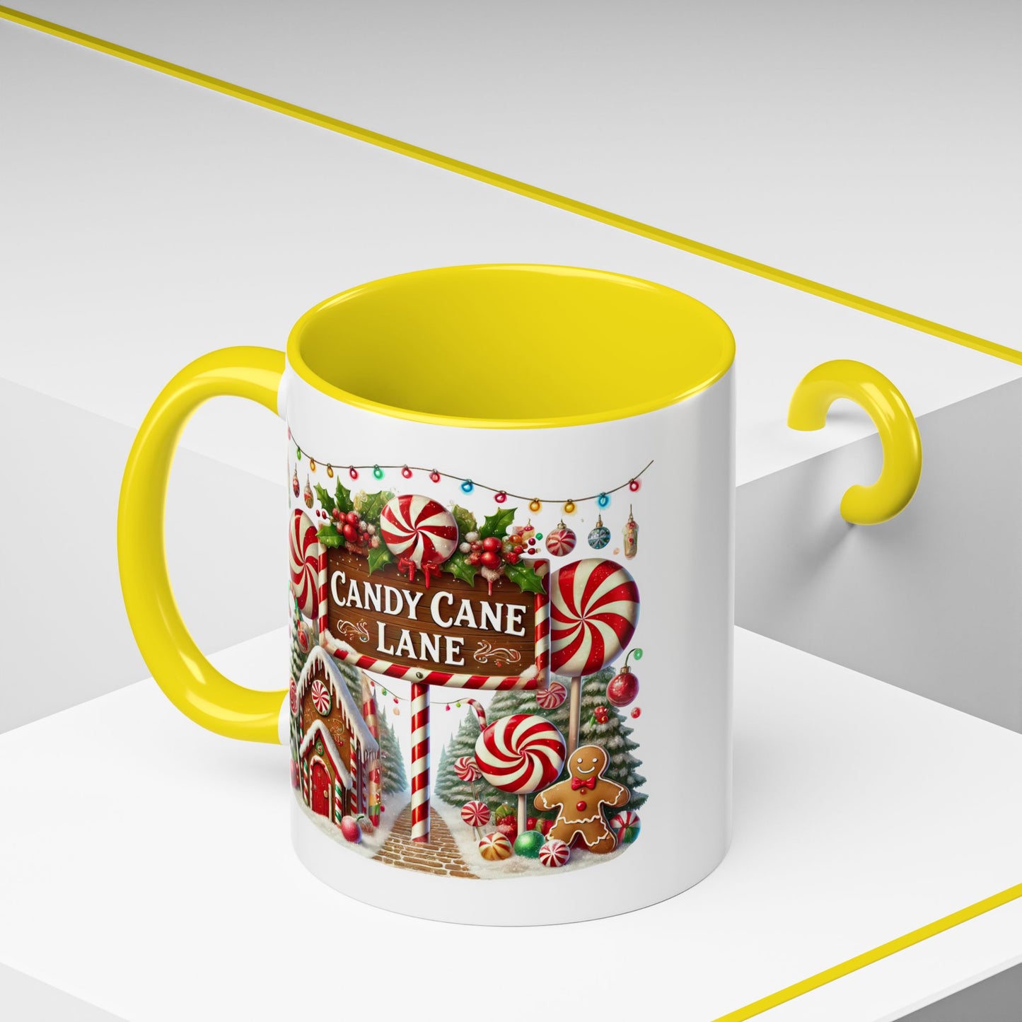Christmas Mug - Candy Cane Lane White Text Ornaments Candy