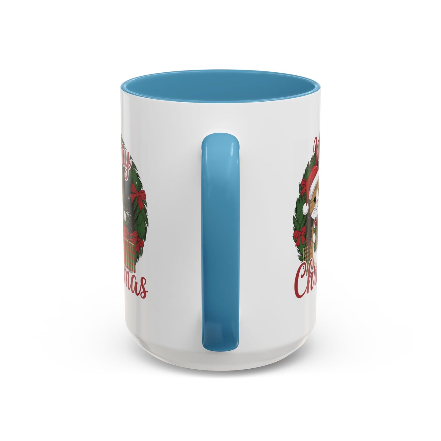 Christmas Mug - Merry Christmas Red Text Cat Presents Wreath