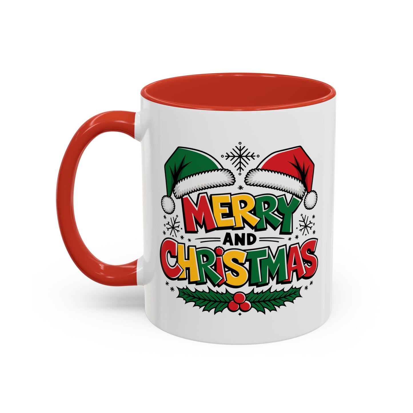 Christmas Mug - Merry Christmas Red Yellow & Green Text Green & Red Hat