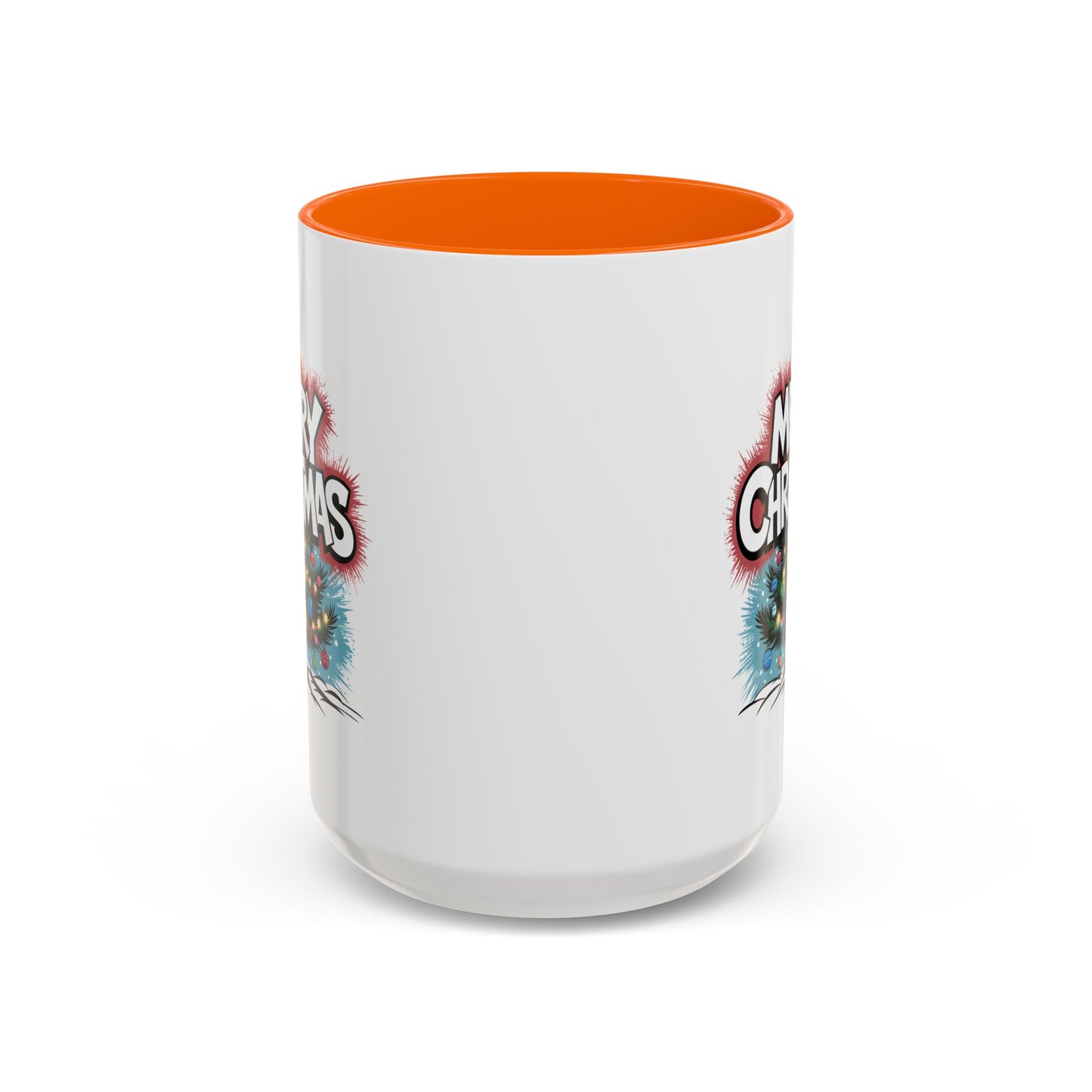 Christmas Mug - Merry Christmas White & Red Text Tree Lights
