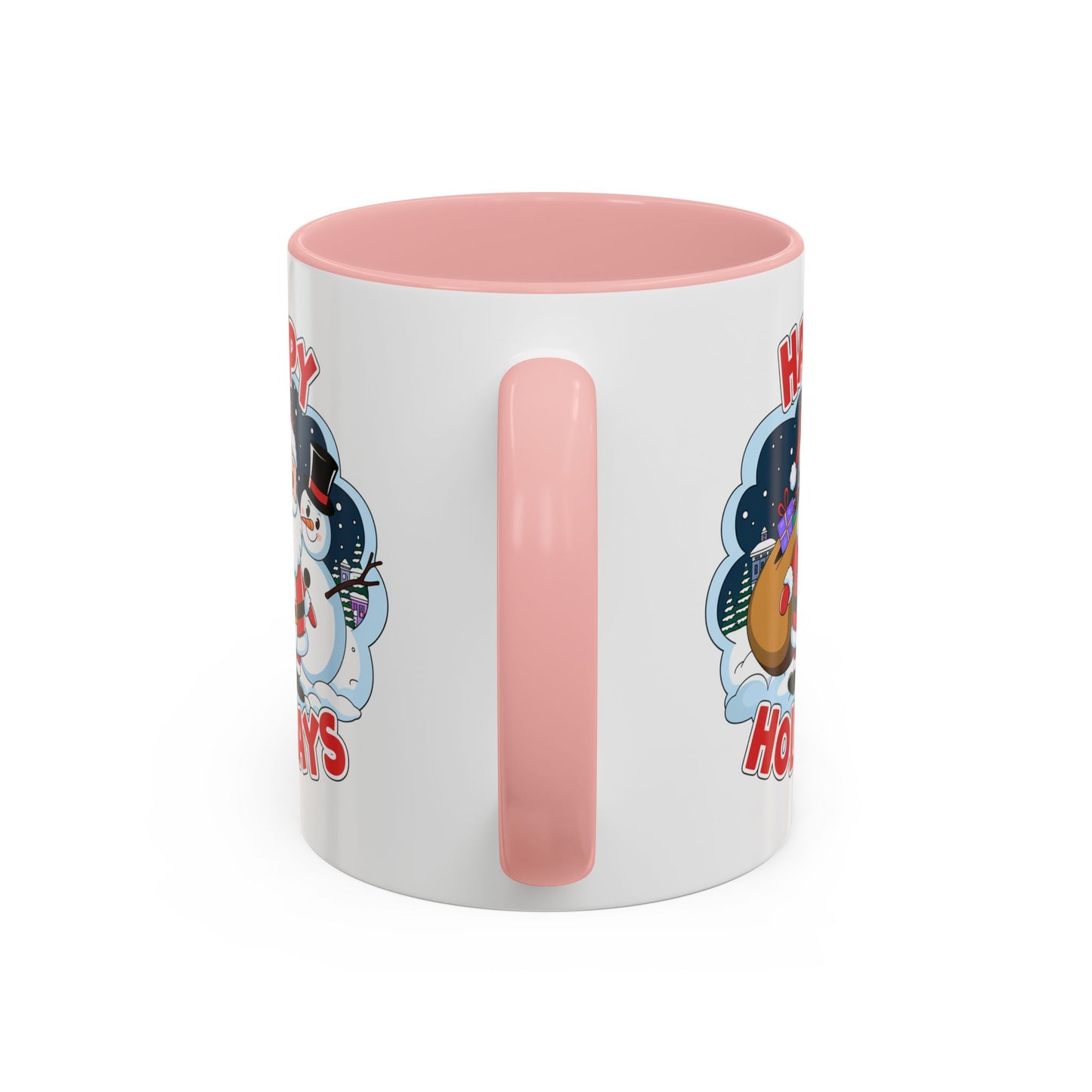 Christmas Mug - Happy Holidays Red & White Text Santa Snowman