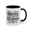 Christmas Mug - Merry Christmas Black Text Tree Snowflakes Hearts
