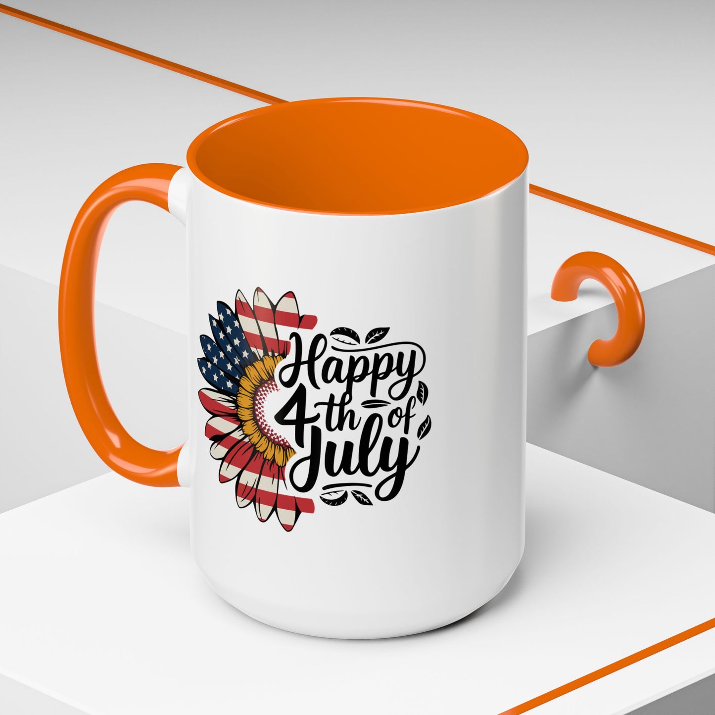 4th of July Mug - Happy 4th of July Sunflower USA Flag