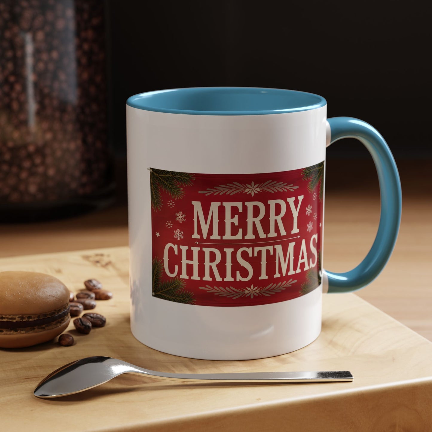 Christmas Mug - Merry Christmas Cream Text Maroon Background