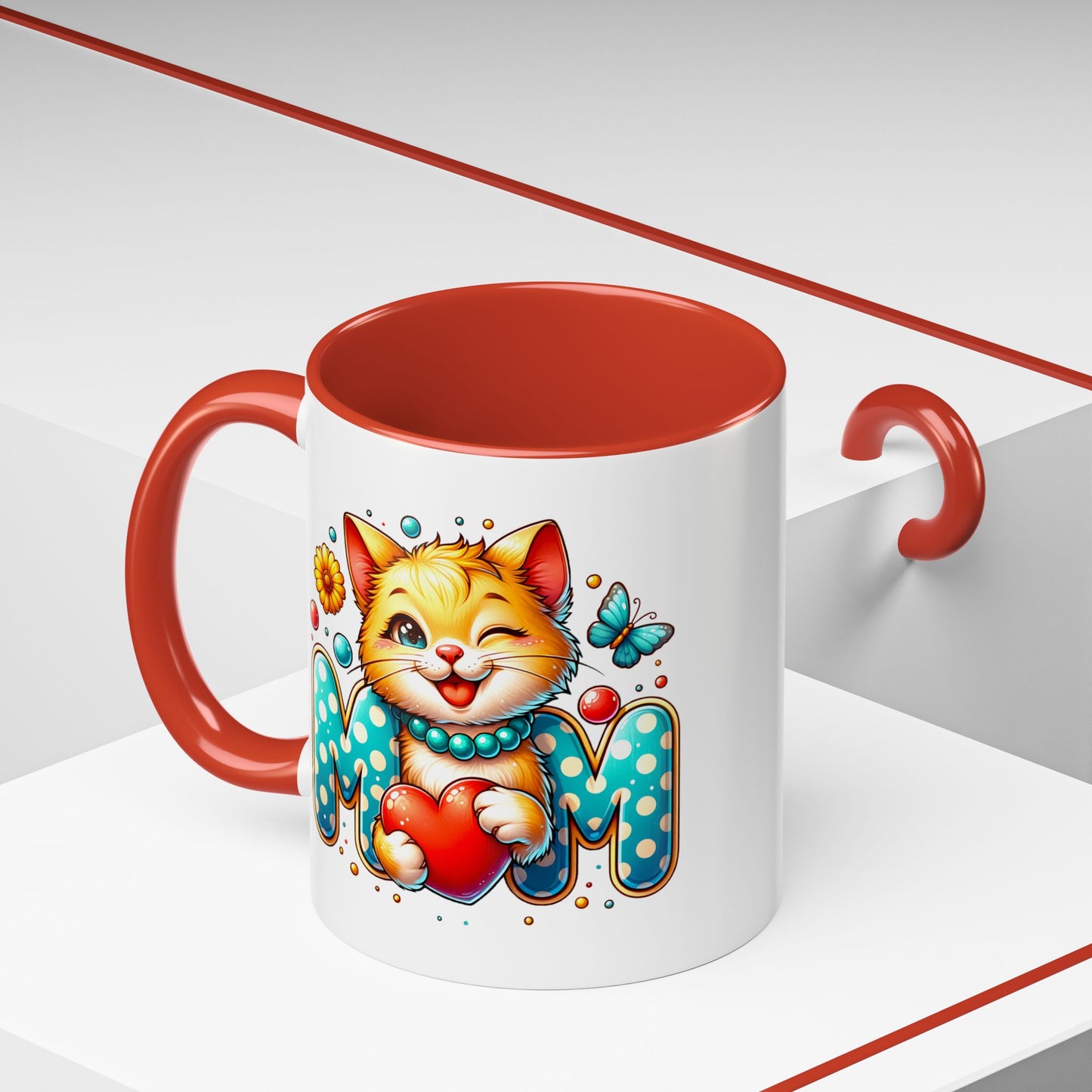 Mother's Day Mug - Mom Cat Red Heart