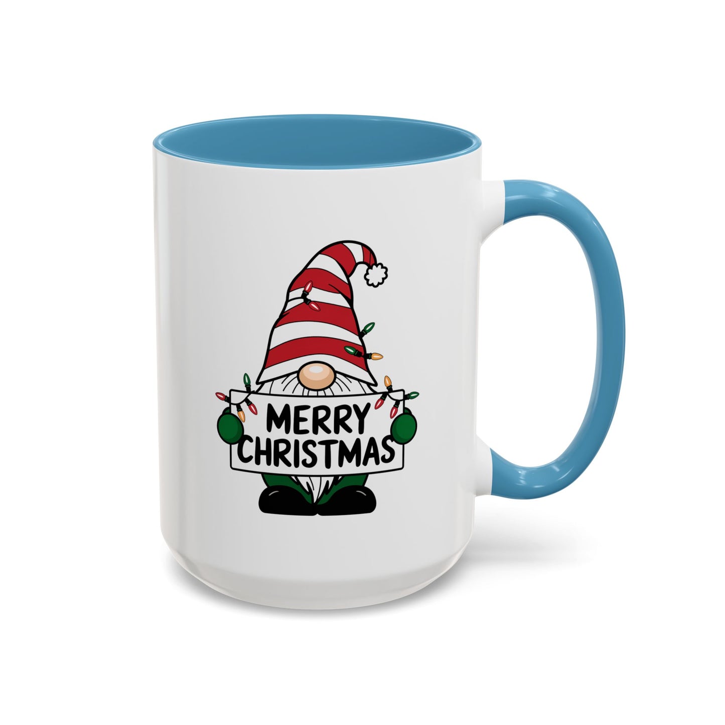 Christmas Mug - Merry Christmas Black Text Gnome Lights