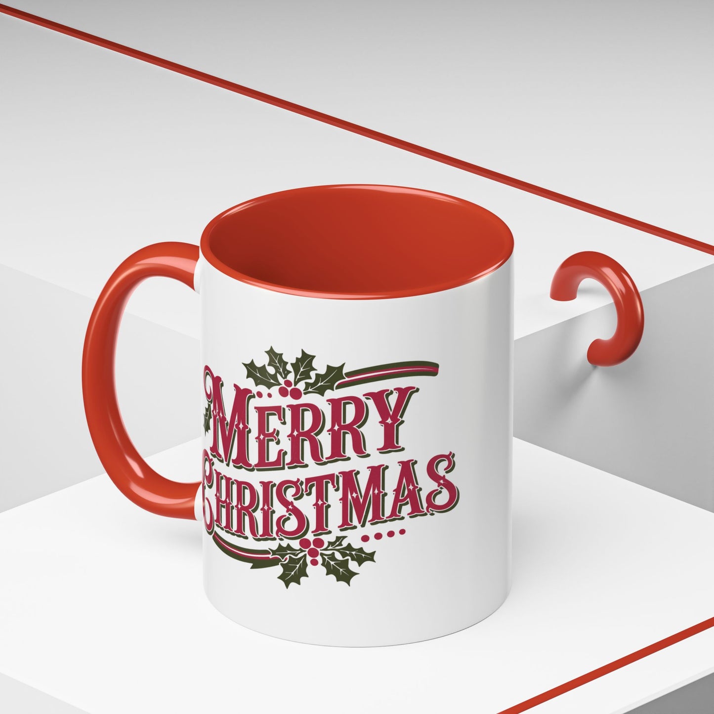 Christmas Mug - Merry Christmas Maroon & Green Text Decorations