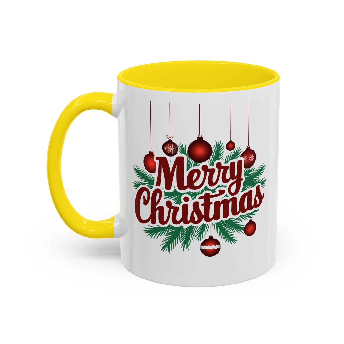 Christmas Mug - Merry Christmas Maroon Text Ornaments