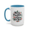 Christmas Mug - Merry Christmas and a Happy New Year Black Text Tree Ornaments Presents