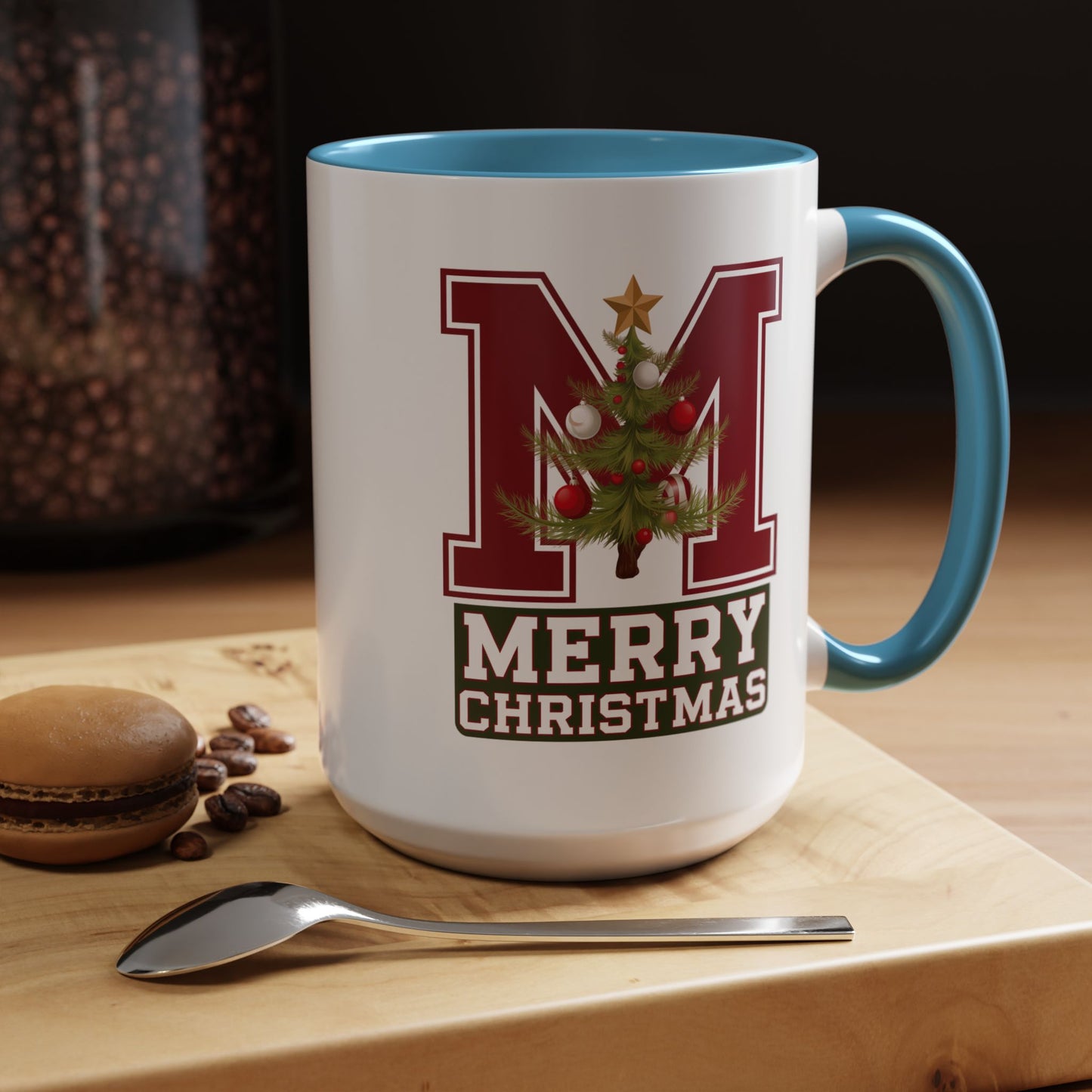 Christmas Mug - Merry Christmas White Green & Red College Text