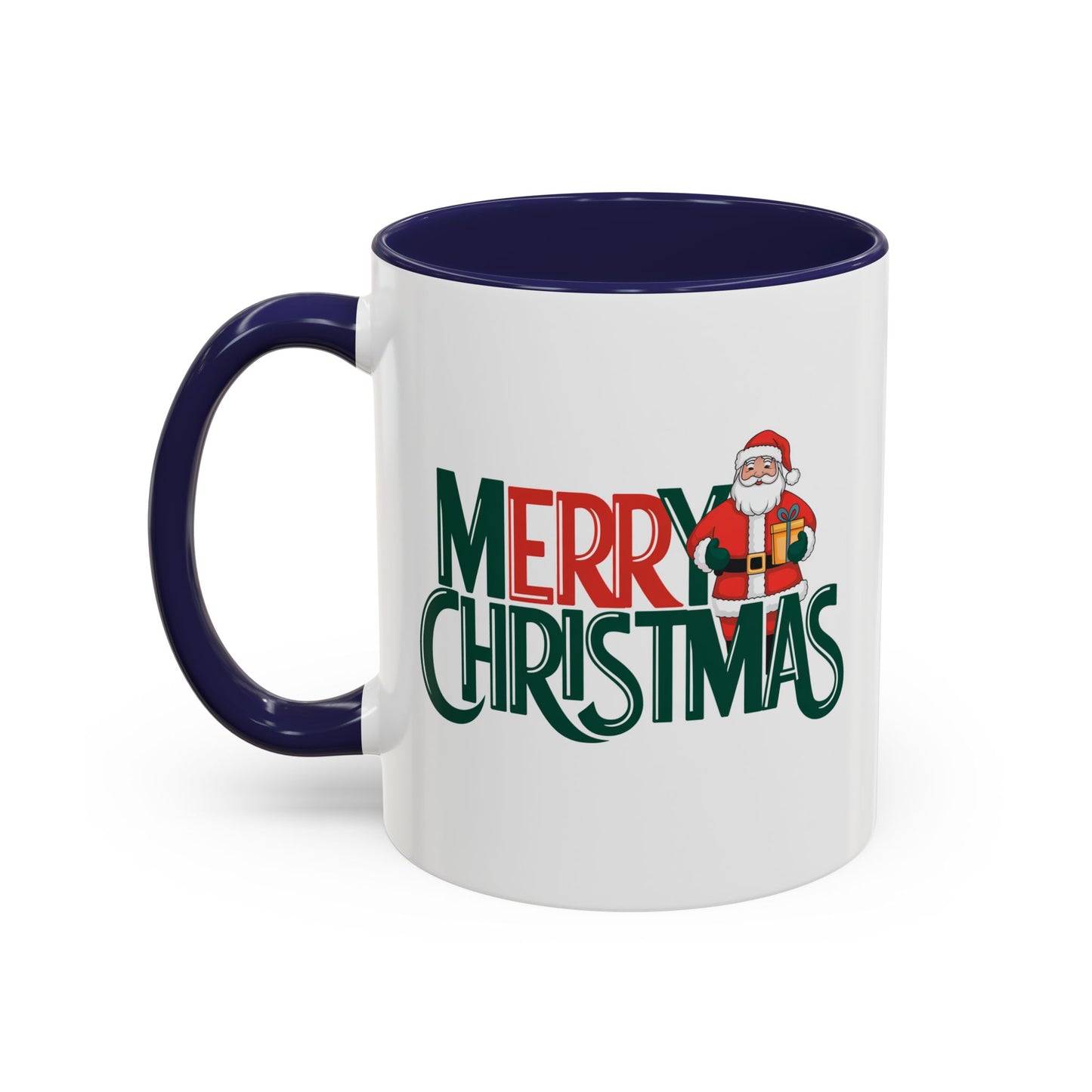 Christmas Mug - Merry Christmas Green & Red Text Santa Present