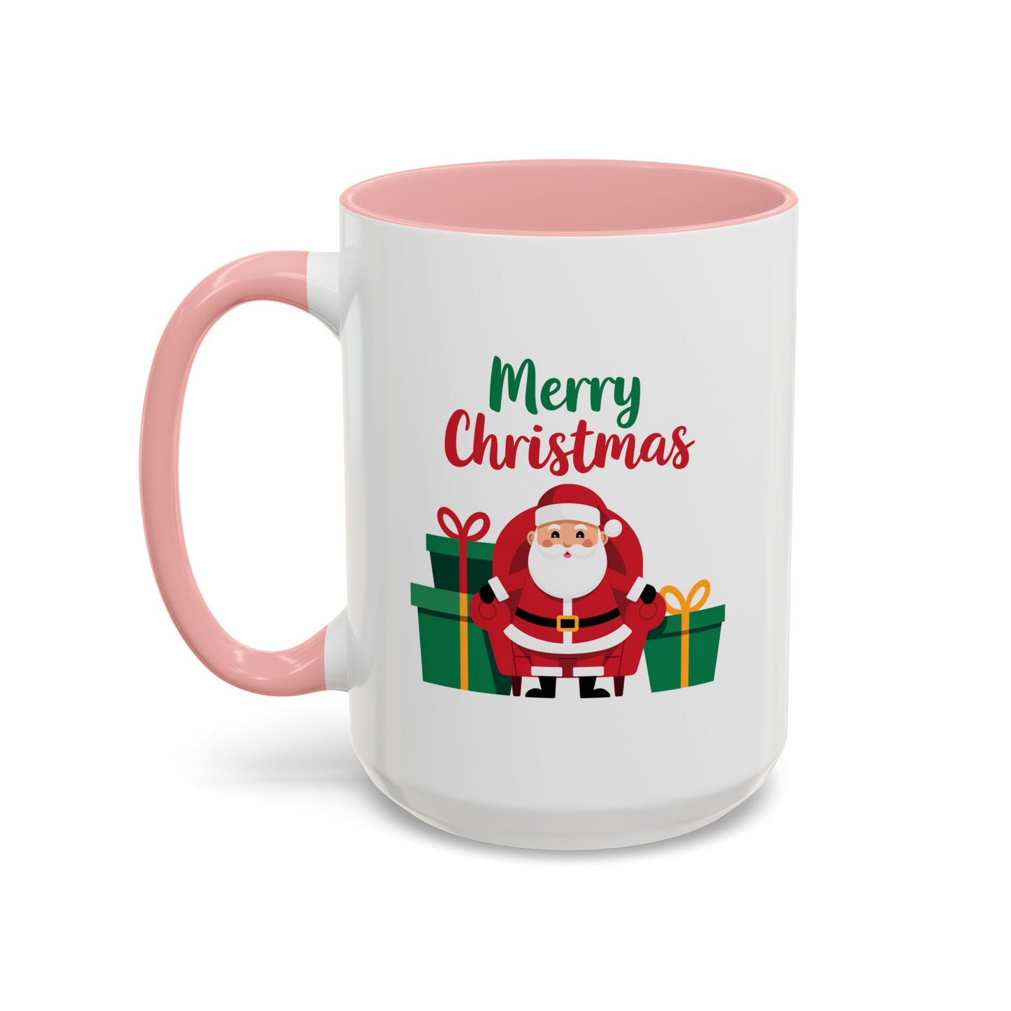 Christmas Mug - Merry Christmas Green & Red Text Santa Presents