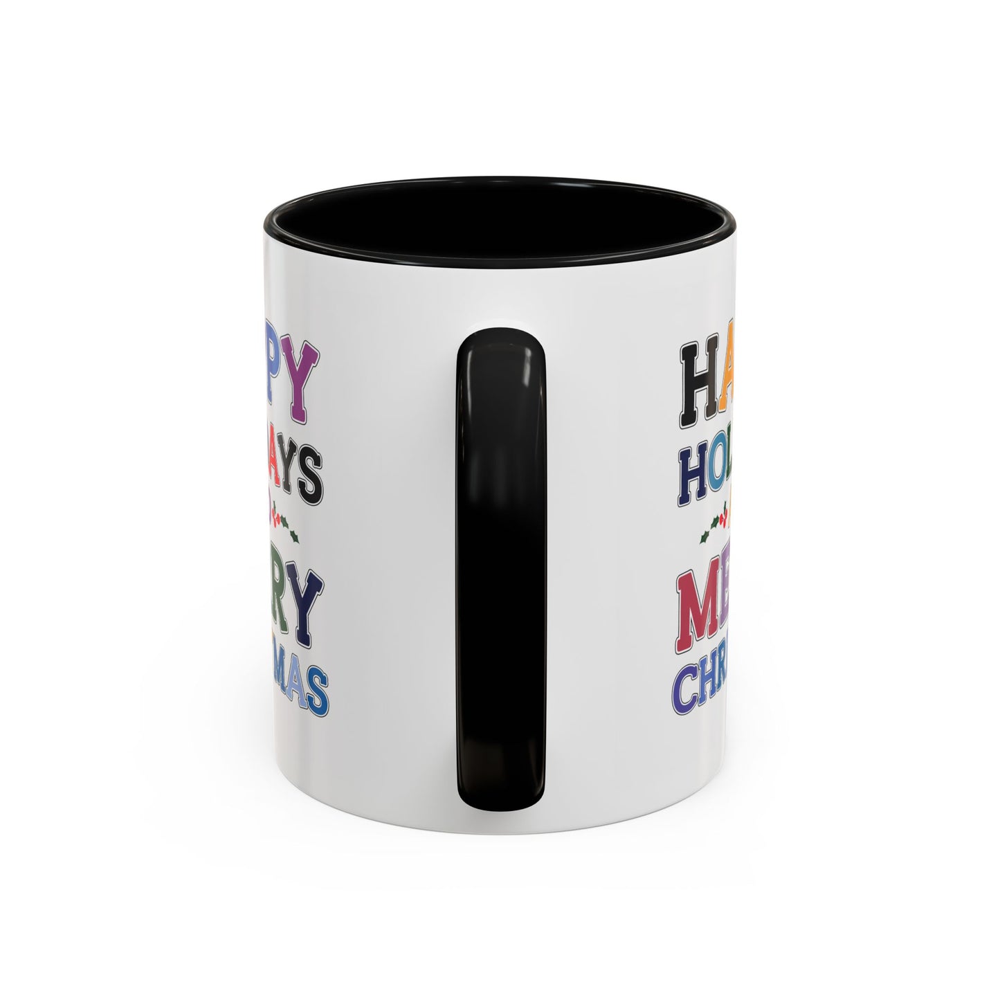 Christmas Mug - Happy Holidays and Merry Christmas Blue Yellow Purple Orange Red Text