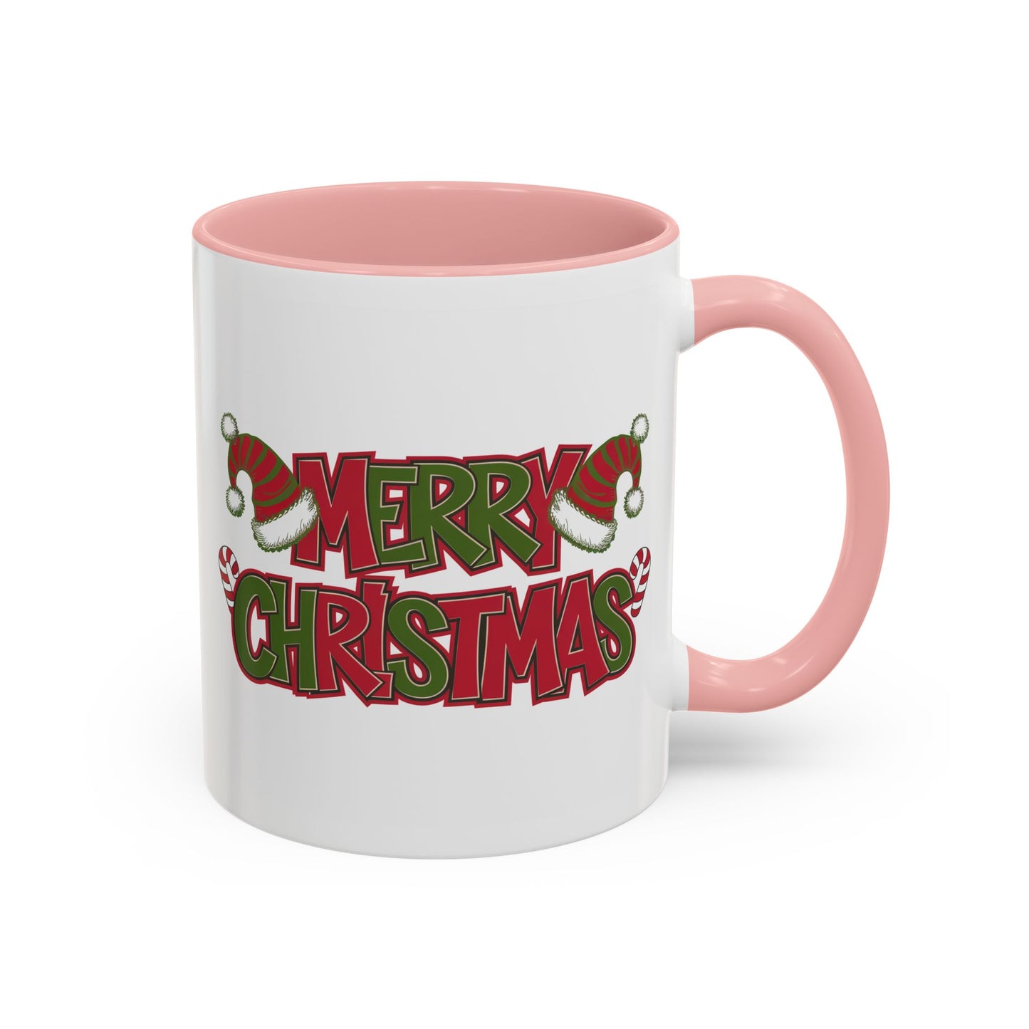 Christmas Mug - Merry Christmas Red & Green Text Hats Candy Canes
