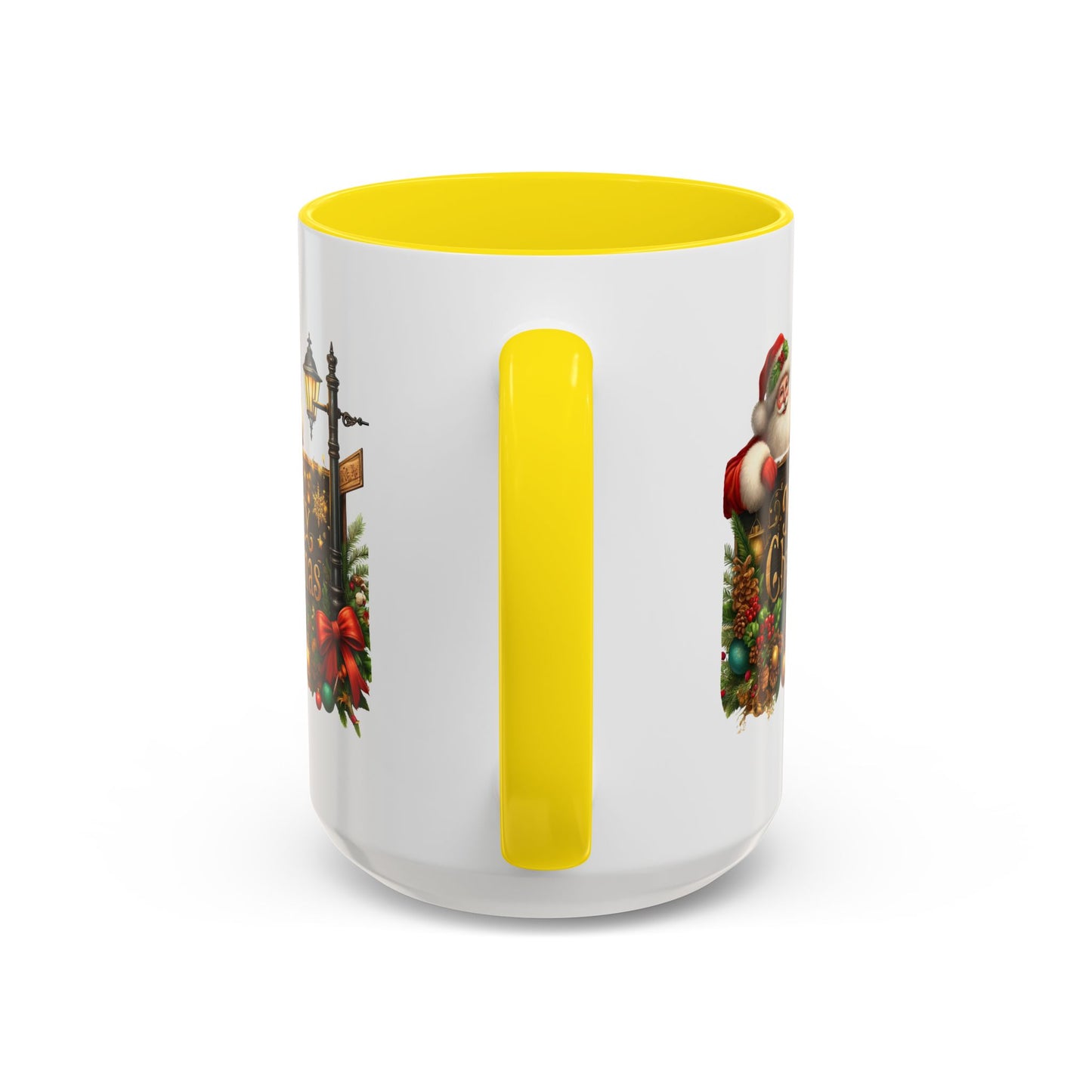 Christmas Mug - Merry Christmas Gold Text Santa Point Ornaments