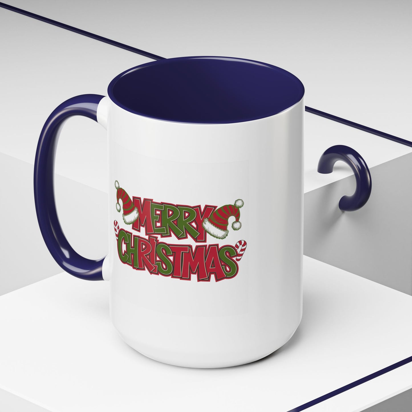 Christmas Mug - Merry Christmas Red & Green Text Hats Candy Canes