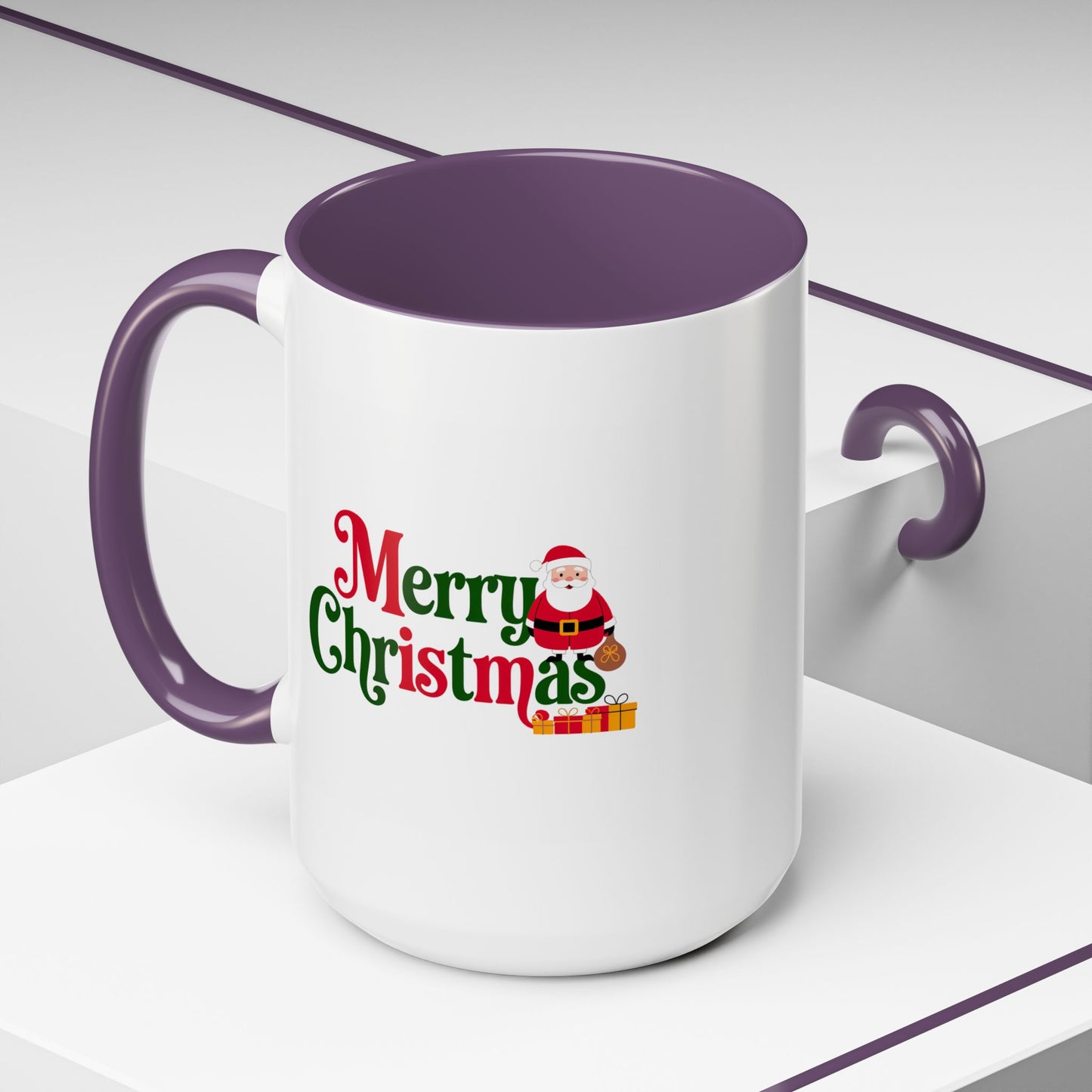 Christmas Mug - Merry Christmas Green & Red Text Santa Presents
