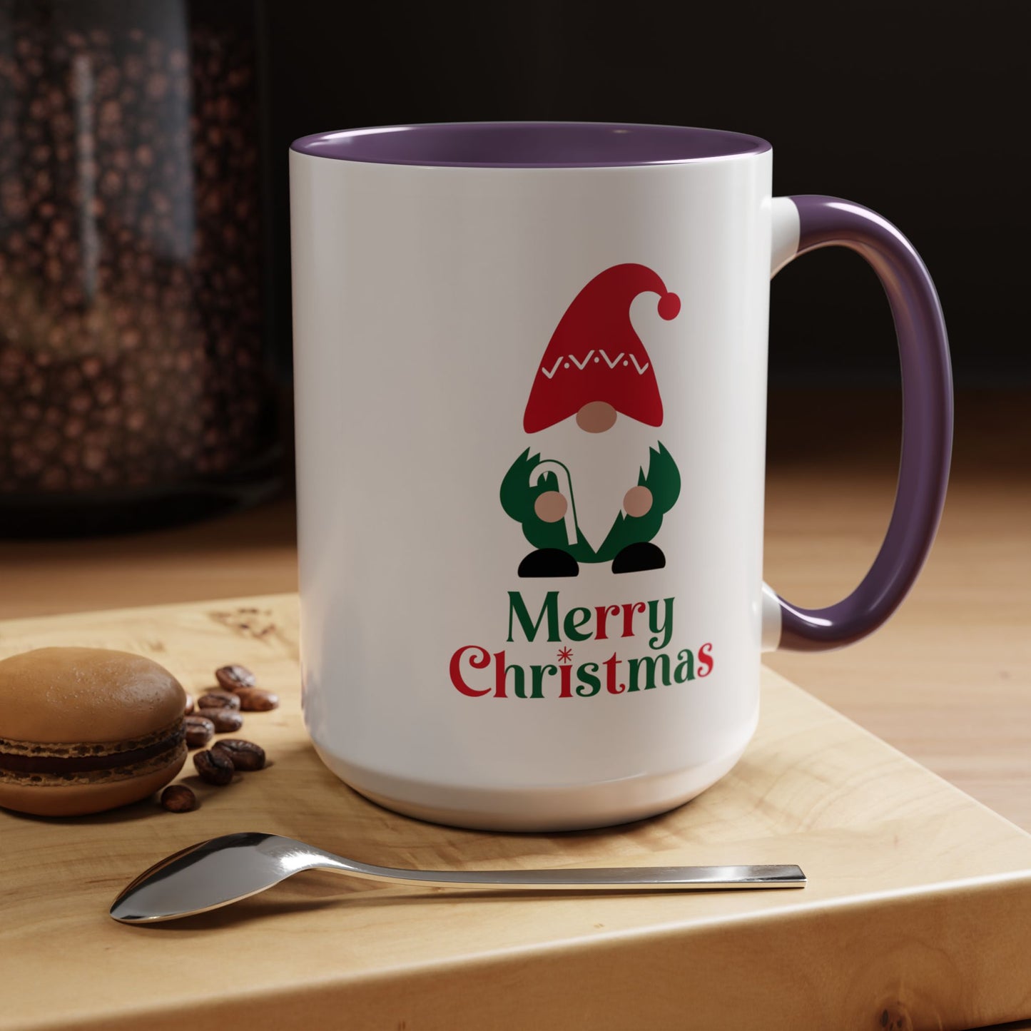 Christmas Mug - Merry Christmas Green & Red Text Gnome Candy Cane