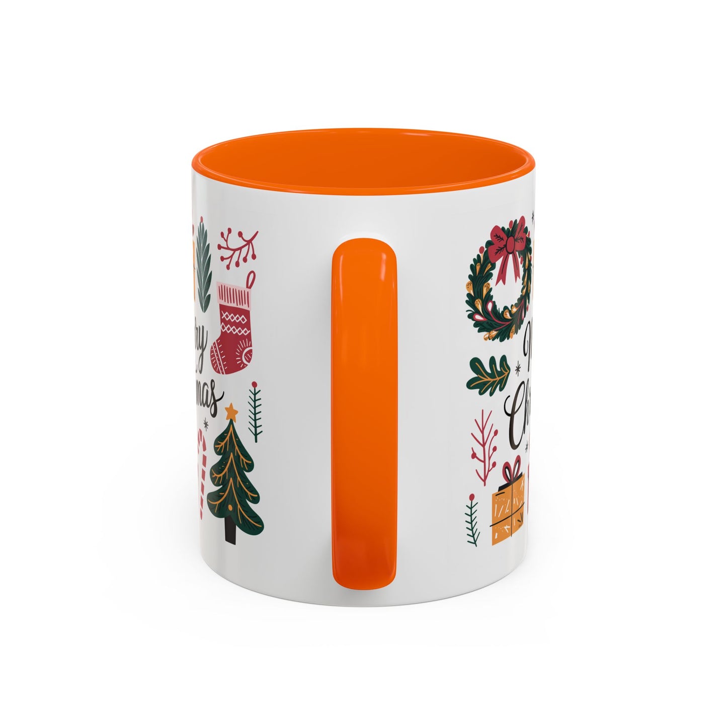 Christmas Mug - Merry Christmas Green Text Presents Tree Candy Cane