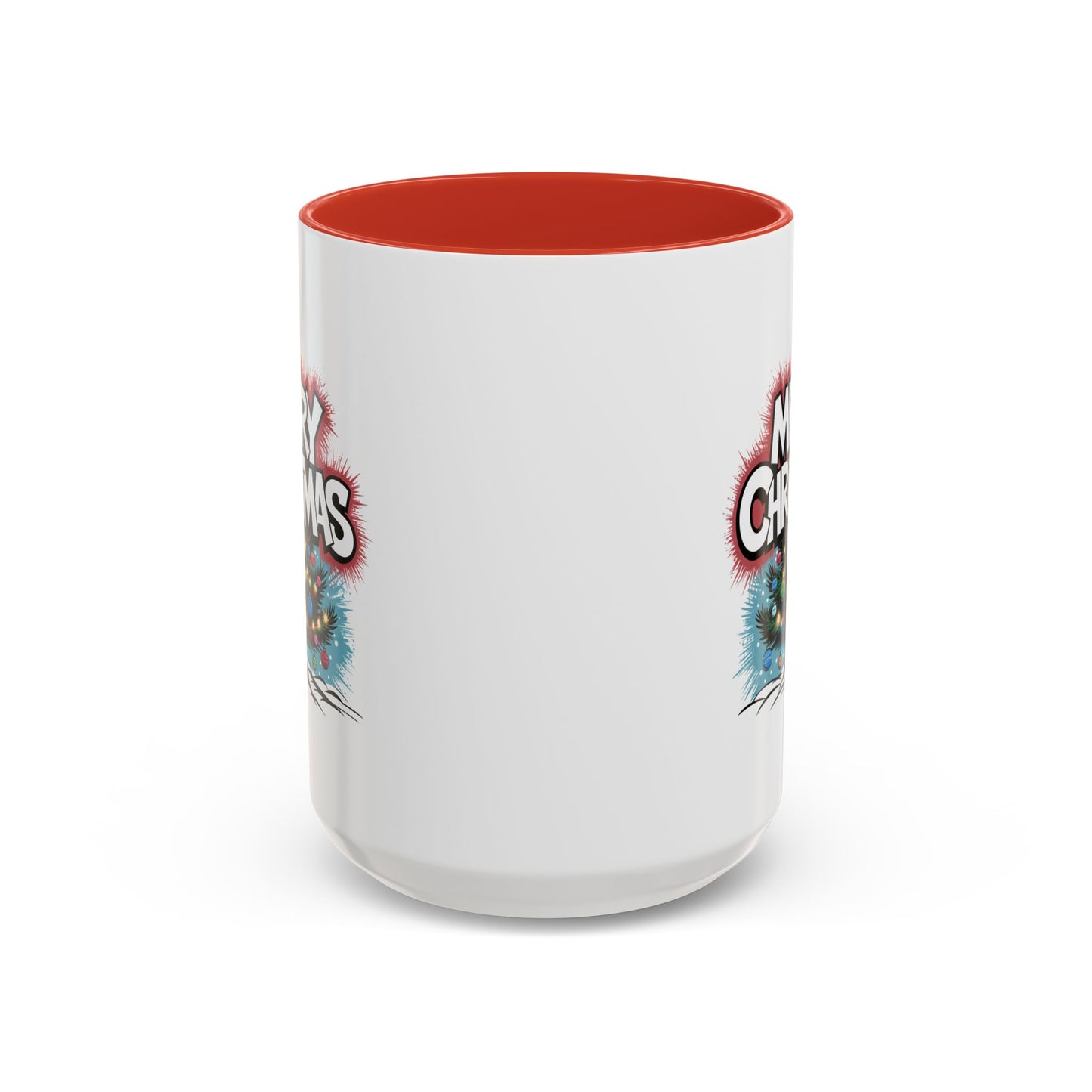 Christmas Mug - Merry Christmas White & Red Text Tree Lights