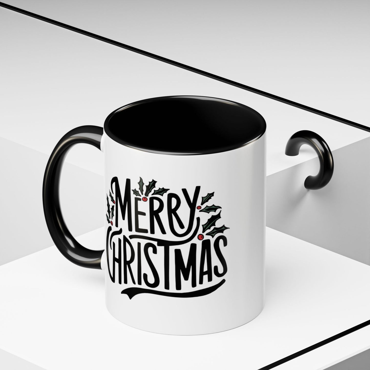 Christmas Mug - Merry Christmas Black Text Mistletoe