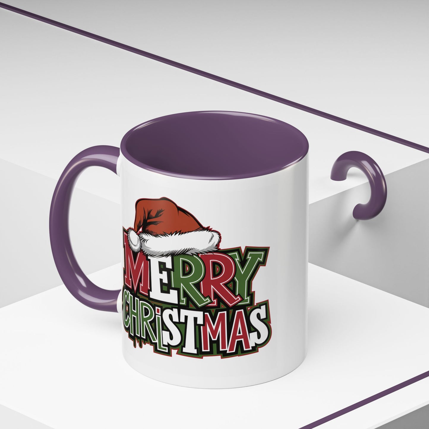 Christmas Mug - Merry Christmas Red Green & White Graffiti Hat