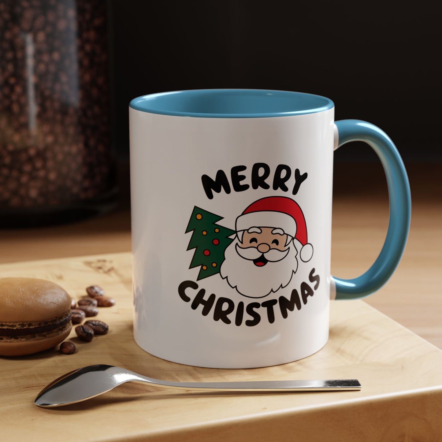 Christmas Mug - Merry Christmas Black Text Santa Tree