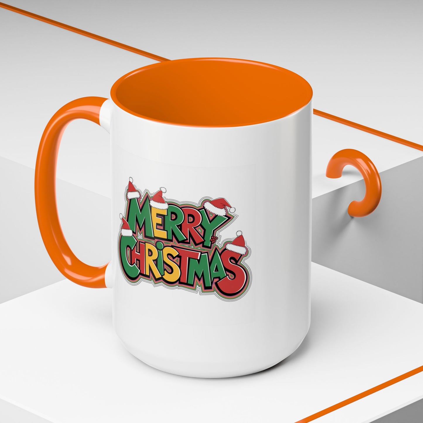 Christmas Mug - Merry Christmas Green Yellow & Red Text Hats