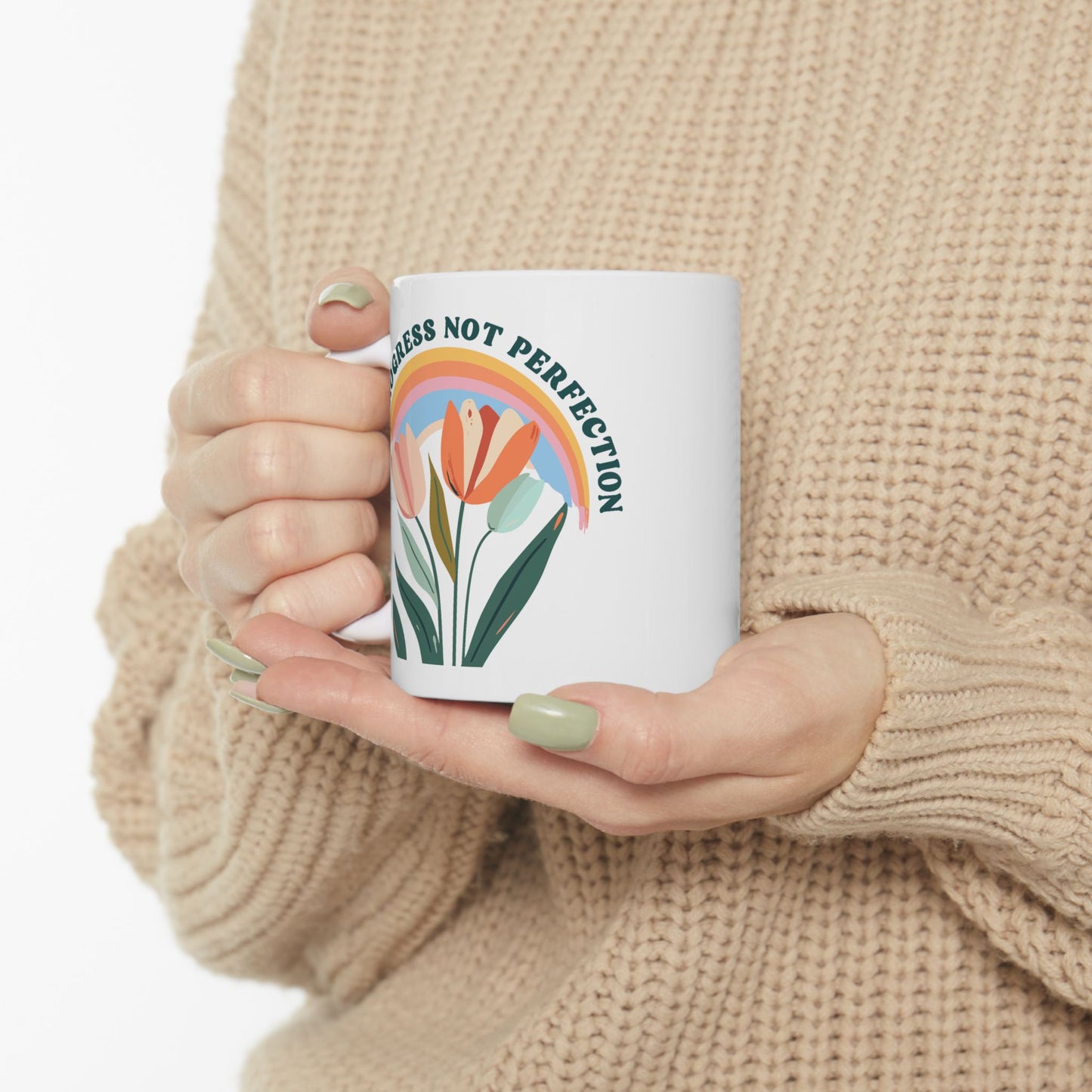 Motivation Mug - Progress Not Perfection Flowers