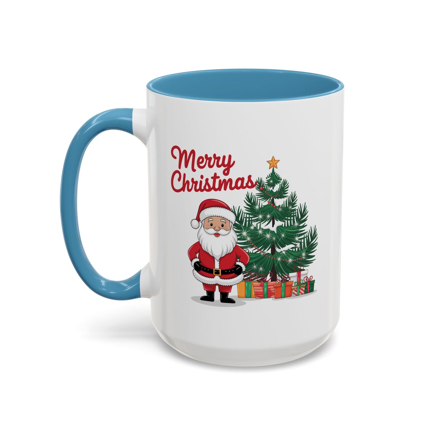 Christmas Mug - Merry Christmas Red Text Santa Tree Presents