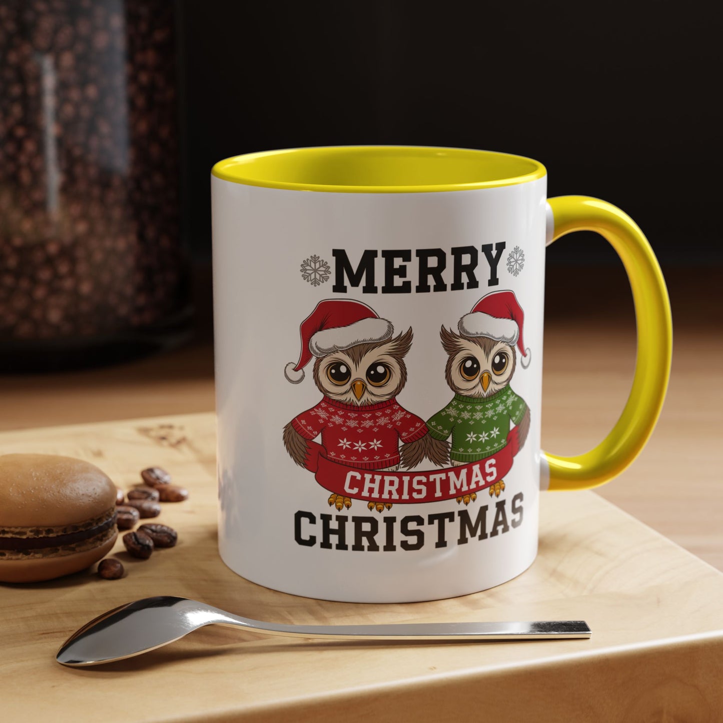 Christmas Mug - Merry Christmas Black Text Owls