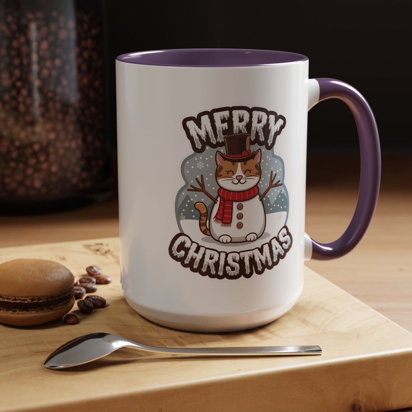 Christmas Mug - Merry Christmas Black & White Text Snowman Cat