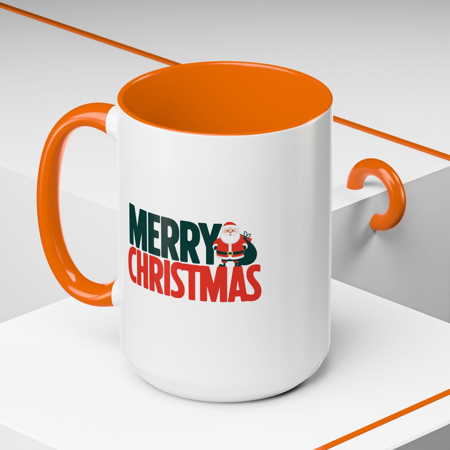Christmas Mug - Merry Christmas Green & Red Text Santa Bag