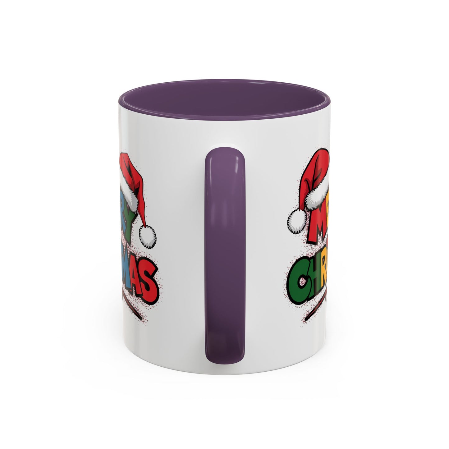 Christmas Mug - Merry Christmas Red Yellow & Blue Text Red Hats