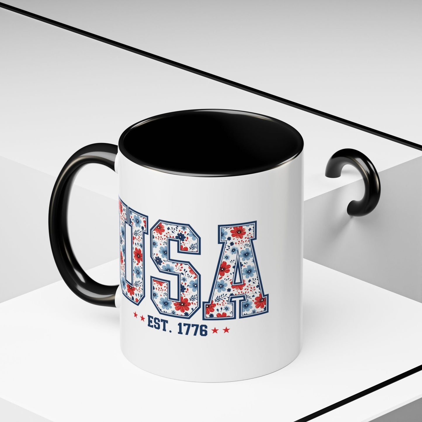 4th of July Mug - USA EST 1776 Floral